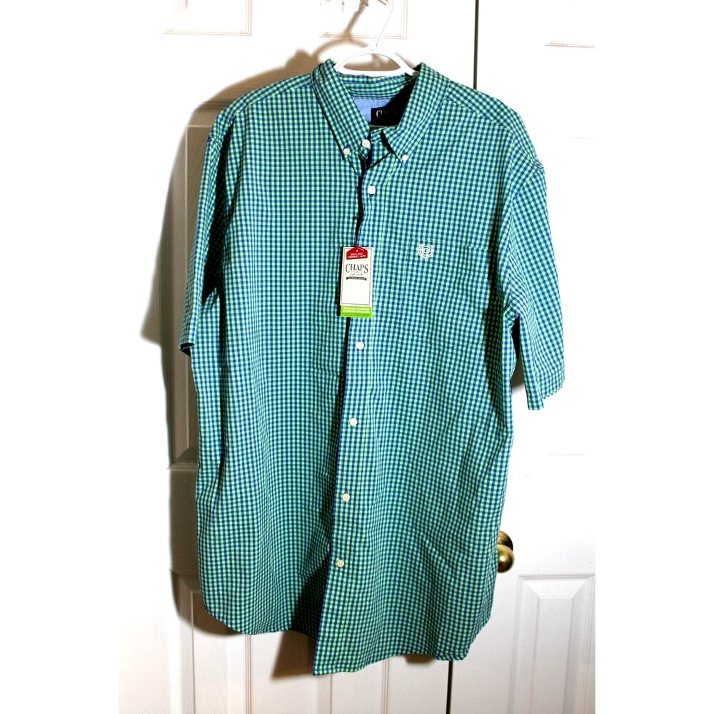 Chaps Green & Blue Check SS Button Down Shirt sz XLT NEW